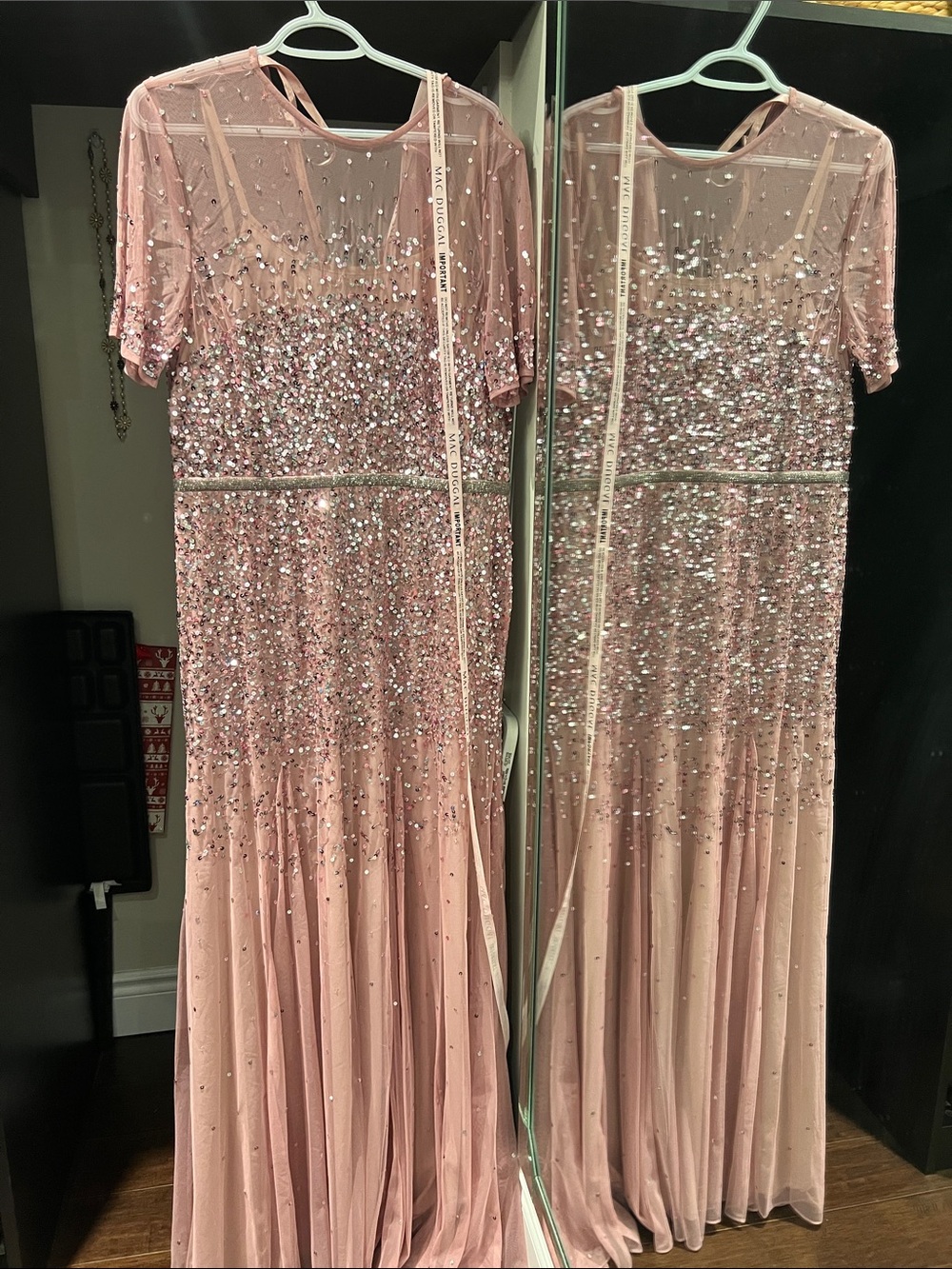 Mac Duggal Rose Pink Sequinned Short Sleeve Formal Dress
